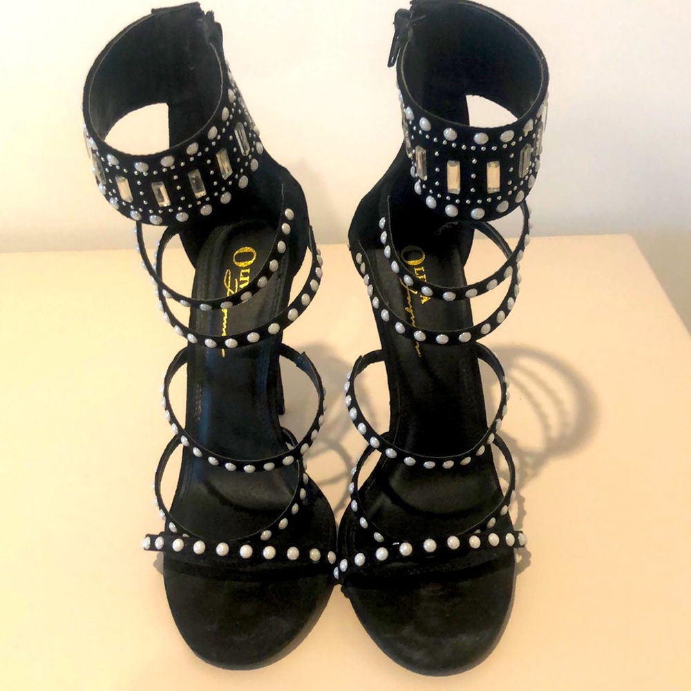Black embellished heels